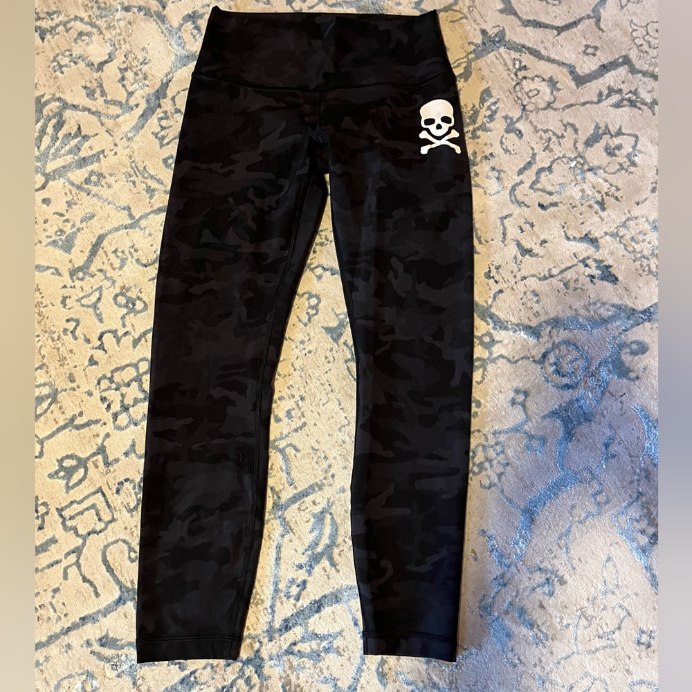 soulcycle Black Camo Leggings with White Skull Logo